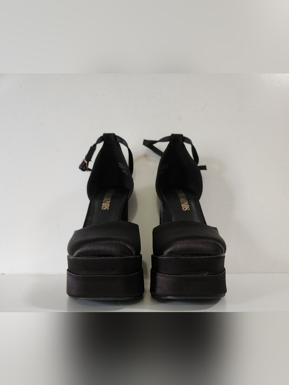 DREAMPARIS CHUNKY SQUARE TOE ANKLE STRAP PLATFORM PUMP COLOR BLACK SIZE US 7.5